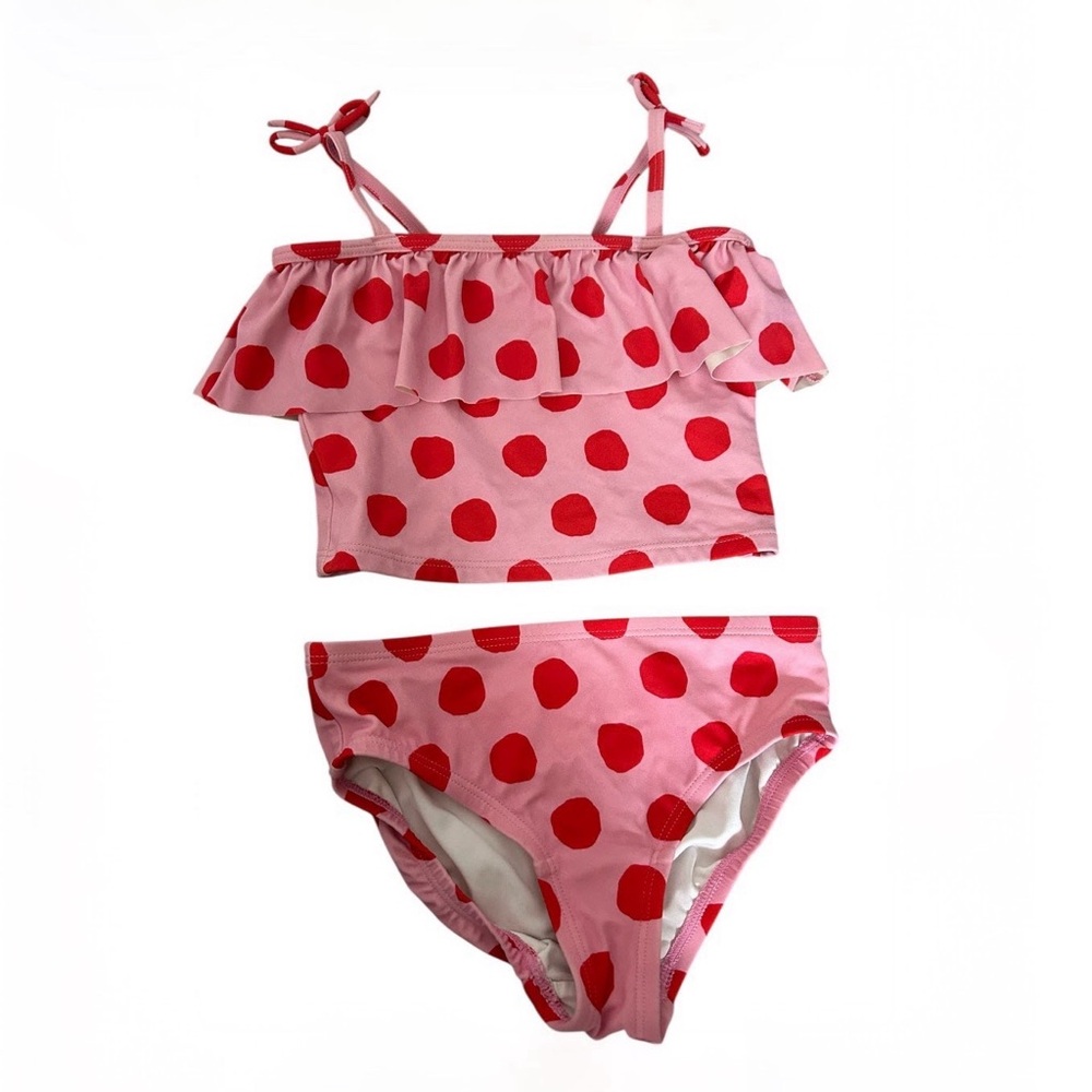 Hanna Andersson Pink & Red Polka Dot Two Piece Ruffle Trim Sz 6-7